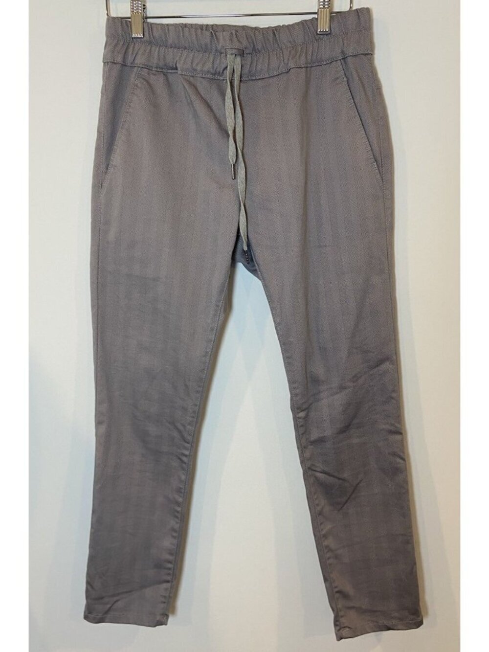 Bevy Flog Pants Pull On Drawstring Gray Herringbone Size 29